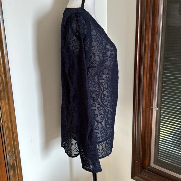 Loft | Sheer Lace Long Sleeve Shirt Size S - Picture 3 of 10